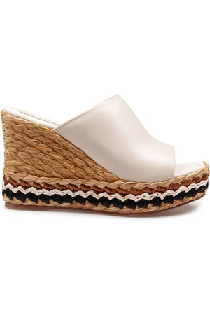 Paloma Barceló Wedges, female, , Size: 6 US Ivory Leather Raffia Wedge Sandal