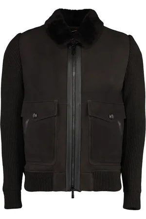 MOORER Down Jackets, male, , Size: M Padded Bomber Jacket with Knit Sleeves