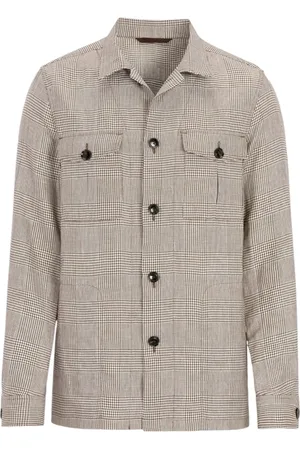 Oscar Jacobson Light Jackets, male, , Size: M Beige Glencheck Overshirt Regular Fit