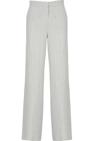 ANTONELLI Wide Trousers, female, , Size: M Grey Silk Pinstripe Pants with Paillettes
