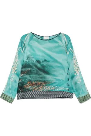 PIERRE-LOUIS MASCIA Blouses, female, , Size: M Graphic Print Crew Neck Long Sleeve Shirt