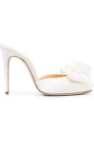 MAGDA BUTRYM Heeled Mules, female, , Size: 7 1/2 US Satin Cream Peep Toe Mule