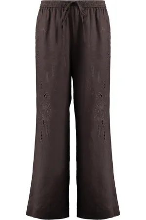P.A.R.O.S.H. Wide Trousers, female, , Size: M Floral Embroidered Linen Trousers