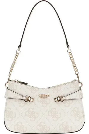 Guess Shoulder Bags, female, , Size: ONE SIZE White Handbag with Gold Details