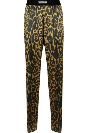Tom Ford Straight Trousers, female, , Size: L Animal Print Velvet Elastic Waist Pants