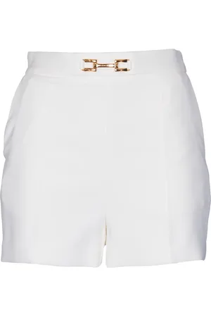 Elisabetta Franchi Short Shorts, female, , Size: XL Ivory Crêpe Stretch Shorts with Golden Details
