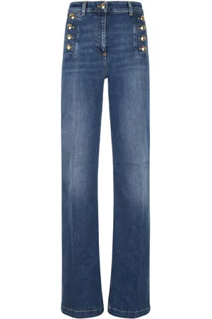 Elisabetta Franchi Straight Jeans, female, , Size: W25 Flared Jeans with Sailor Button Placket