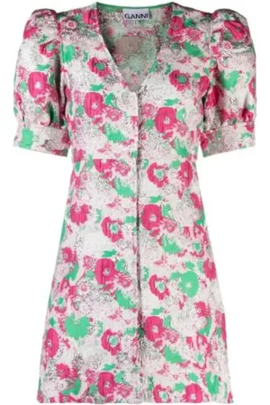 Ganni Short Dresses, female, , Size: M Spring Floral Button Down Mini Dress
