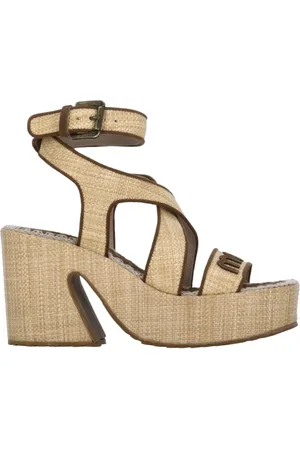 Mou High Heel Sandals, female, , Size: 7 US Rafia Sandals with Squared Toe