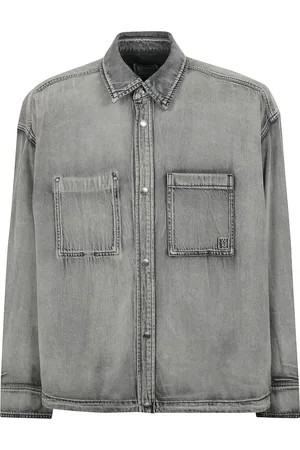 WOOYOUNGMI Denim Jackets, male, , Size: M Grey Washed Denim Jacket Shirt