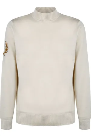 Fred Perry Turtlenecks, male, , Size: L Cream Wool Mock Neck Jumper