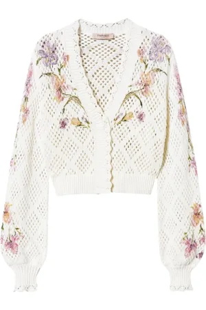 Twin-Set Cardigans, female, , Size: XS Ivory Floral Cardigan
