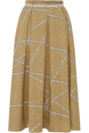 Elisabetta Franchi Midi Skirts, female, , Size: L Elegant Cotton Midi Skirt with Logo Waistband