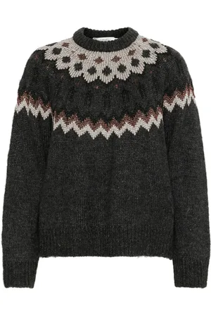 INWEAR Round-neck Knitwear, female, , Size: XL Fair Isle Pullover Sweater Dark Grey