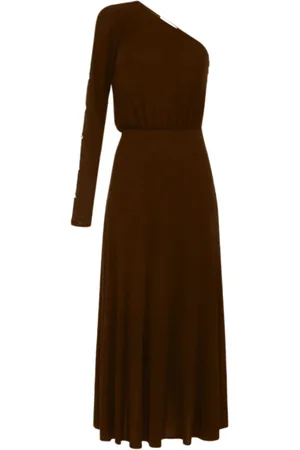 Elisabetta Franchi Midi Dresses, female, , Size: M One-shoulder dress in Cocoa color