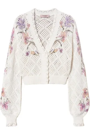 Twin-Set Cardigans, female, , Size: M Floral V-Neck Cardigan