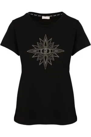 Liu Jo T-Shirts, female, , Size: 2XS Basic Cotton T-Shirt with Rhinestone Logo