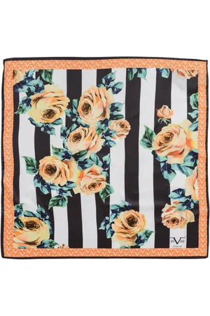 19V69 Italia Scarves, female, , Size: ONE SIZE Rose Print Scarf BlackWhite Stripes