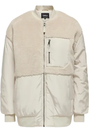 ONLY Bomber Jackets, female, , Size: M Beige Teddy Bomber Jacket