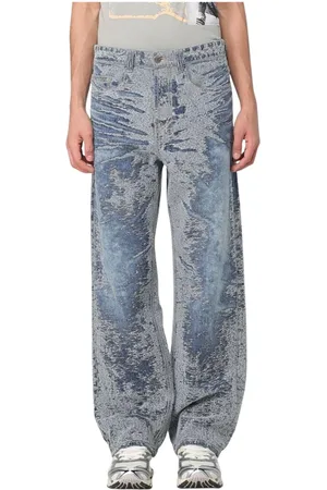 Diesel Wide Jeans, male, , Size: W28 Acid Wash Wide Leg Jeans