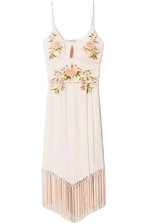 Twin-Set Midi Dresses, female, , Size: XS Embroidered Fringed Dress with Belt