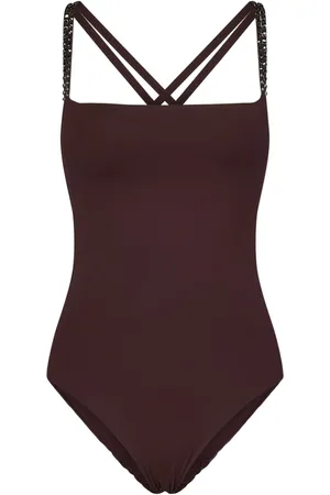 FISICO One-piece, female, , Size: L Chocolate One-Piece Swimsuit with Crystal Straps