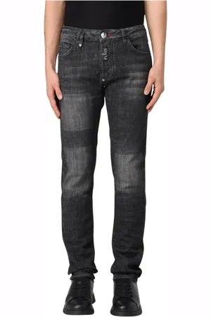 Philipp Plein Slim-fit Jeans, male, , Size: W31 Grey Distressed Slim Fit Jeans