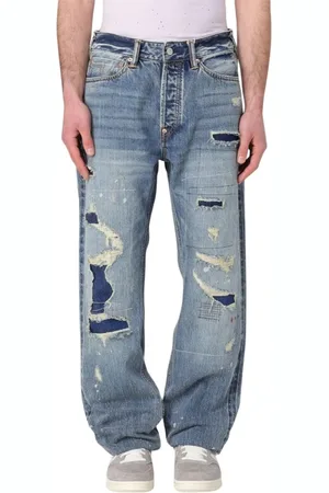 Evisu Straight Jeans, male, , Size: W29 Stylish Distressed Denim Jeans