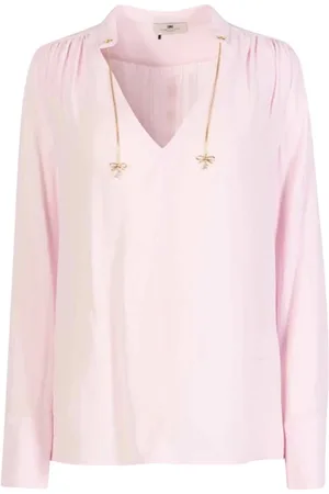 Elisabetta Franchi Blouses, female, , Size: XS Georgette V-neck blouse with bell sleeves