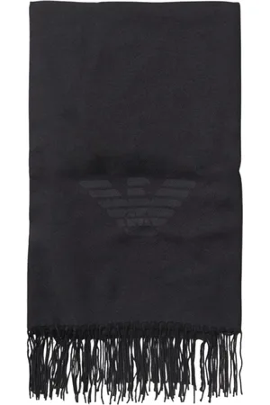 Emporio Armani Winter Scarves, male, , Size: ONE SIZE Grey Wool Fringed Scarf