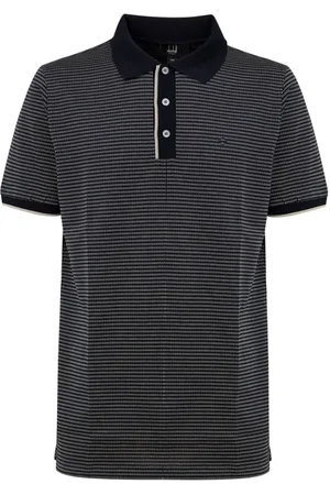 Dunhill Polo Shirts, male, , Size: M Blue Cotton Polo Shirt with Jacquard Print