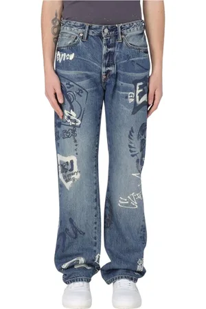 Evisu Straight Jeans, male, , Size: W34 Graffiti Straight Leg Jeans