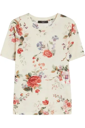 Max Mara T-Shirts, female, , Size: M Floral Print Cotton T-Shirt Cadine