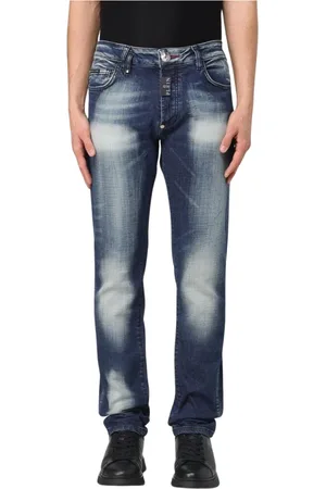 Philipp Plein Slim-fit Jeans, male, , Size: W32 Grey Distressed Slim Fit Jeans
