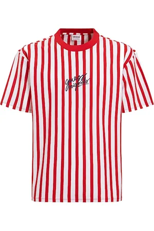 Guess T-Shirts, male, , Size: S Embroidered Logo Striped T-Shirt