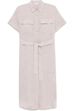 PESERICO SIGN Shirt Dresses, female, , Size: L Linen Midi Dress with Pockets