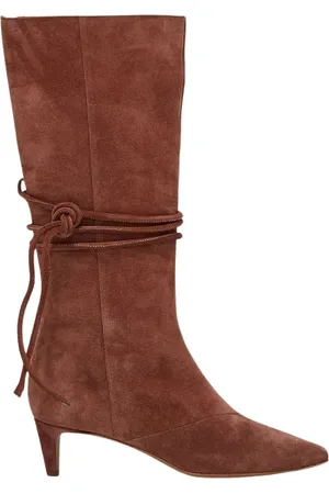 FORTE FORTE Heeled Boots, female, , Size: 7 US Suede Mid-Heel Soft Shaft Booties