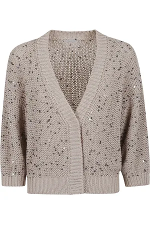 PESERICO SIGN Cardigans, female, , Size: L Sequin Ribbed Knit Cardigan