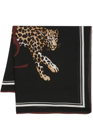 Saint Laurent Winter Scarves, female, , Size: ONE SIZE Leopard Print Modal-Cashmere Scarf