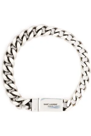 Saint Laurent Bracelets, male, , Size: M Silver Engraved Logo Chain-link Bracelet