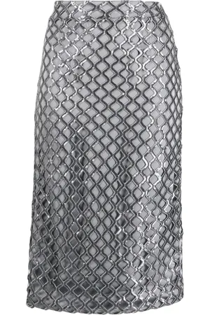 FEDERICA TOSI Midi Skirts, female, , Size: S Sequin Mesh Midi Skirt with Satin Lining
