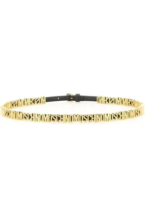 Moschino Belts, female, , Size: S Gold Leather Stylish Lettering Belt