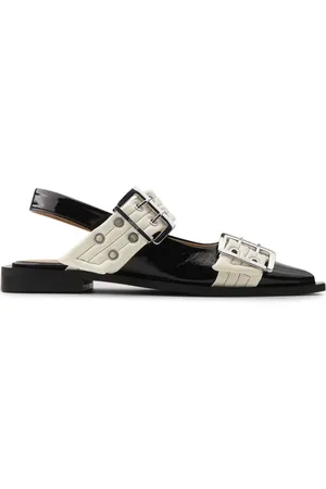Ganni Ballerinas, female, , Size: 7 US Patent Flat Shoes with Buckle Detail