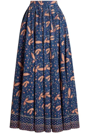 Ralph Lauren Midi Skirts, female, , Size: XS Blue Prairie Flower A-Line Midi Skirt