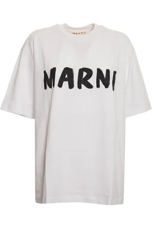 Marni T-Shirts, female, , Size: 2XS Choker Neckline Logo Print Tee
