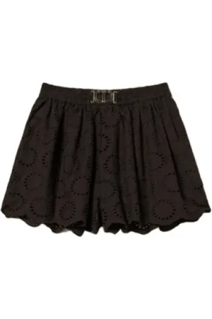 Twin-Set Short Skirts, female, , Size: M Black Embroidered Bermuda Shorts
