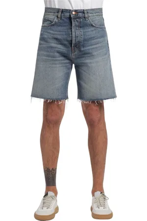haikure Denim Shorts, male, , Size: W34 Denim Bermuda shorts with raw hem