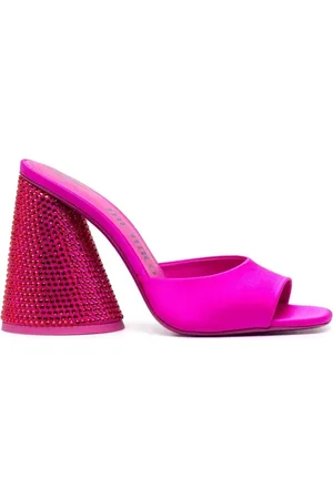 The Attico Heeled Mules, female, , Size: 7 US Fuchsia Crystal-Embellished Satin Mules