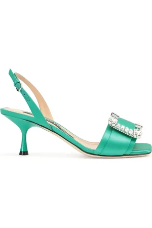 Sergio Rossi High Heel Sandals, female, , Size: 5 1/2 US Satin Sandals Elegant Crystal Details