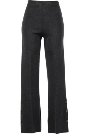 Twin-Set Wide Trousers, female, , Size: M Knit Flared Pants Grey Wool